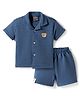 Little Kangaroos Cotton Woven Half Sleeves Shirt & Shorts Set with Teddy Bear Patch - Blue