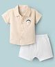 Little Kangaroos Cotton Woven Half Sleeves Striped & Animal Printed Shirt & Shorts Set - OffWhite