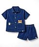 Little Kangaroos Denim Woven Half Sleeves Shirt & Shorts Set With Bear Patch - Navy Blue