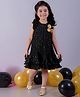 Lil' Drama Knit Sleeveless Floral Applique Detailed Stars Printed Dress - Black