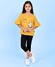 Kiddopanti Cotton Knit Half Sleeves I Need Tlc Text & Dog Printed Tee & Capri Leggings Set - Light Orange & Black