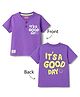 Babyhug Cotton Knit Half Sleeves T-Shirt With Front & Back Text Print - Purple