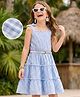 Hola Bonita Woven Sleeveless Knee Length Checkered Tiered  Dress with Belt & Bow Applique   - Light Blue