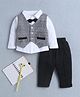 BUMZEE Cotton Knit Full Sleeves Checked 3 Piece Party Suit Set With Attached Bow   - White & Black