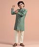 KISAH Blended Woven Full Sleeves Floral Foil Printed Sherwani With Pyjama Set - Green