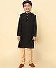 KISAH Cotton Blend Woven Full Sleeves Solid Kurta & Pyjama Set - Black