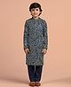 KISAH Viscose Woven Full Sleeves Bandhani Printed Kurta & Pyjama Set - Navy Blue