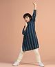 KISAH Cotton Blend Woven Full Sleeves Abstract Printed Kurta & Pyjama Set - Navy Blue
