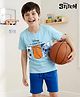 HoneyHap Disney 100% Cotton Knit Half Sleeves T-Shirt & Shorts  Night Suit With Stitch Graphic - Light Blue
