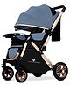 StarAndDaisy Baby Stroller Pram With Foldable Design, Food Tray, 4 Wheel Suspension, Convertible & Adjustable Seat, 5 Point Safety Belt, Light Weight & Convenient - Blue