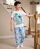 Pine Kids Disney Single Jersey Knit Half Sleeves T-Shirt & Pajama Night Suit with Stitch Graphics - White & Blue