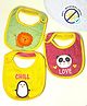 Cocoon Organics Cotton Towel Double Sided Lion Panda & Penguin Print Highly Absorbant Bibs Pack of 3 - Yellow Pink & Green