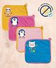 Cocoon Organics Cotton Towel Double Sided Koala Penguin & Baby Bear Print Highly Absorbant Wash Cloth with Hanging Loop Pack of 4 - Blue Pink & Yellow