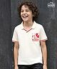 Pine Kids Disney Single Jersey Knit Half Sleeves Polo T-Shirt With Mickey Mouse Graphics - Off White