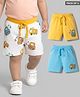 Babyhug Cotton Knit Mid Thigh Construction Vehicles Printed Shorts Pack Of 3 - Multi Color
