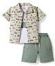 WOW Clothes Cotton Knit Half Sleeves Shirt & Shorts Set With Car Print & Inner Tee - Green
