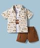 WOW Clothes Cotton Knit Half Sleeves Shirt & Shorts Set With Car Print & Inner Tee - Brown