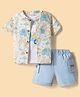 WOW Clothes Cotton Woven Half Sleeves Shirt & Shorts Set with Inner Tee & Jungle Theme Print - Light Blue