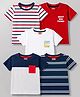 Babyhug 100% Cotton Knit Half Sleeves Striped Beach Theme Text Printed T-Shirts Pack Of 5 - Multicolor