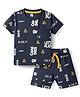 Evimo Single Jersey Knit Half Sleeves T-Shirt & Shorts Co-ord Set With Text Print - Navy Blue