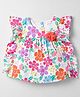 Babyhug Cotton Woven Half Frill Sleeves Floral Printed Top With Applique - Multicolor