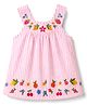 Babyhug Cotton Woven Sleeveless Floral Embroidered & Striped Top - Pink