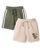 Babyhug Cotton Knit Mid Thigh Length Shorts with Dino Print & Tape Detailing Pack of 2 - Multicolor