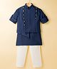 Little Bull Full Sleeves Solid Kurta Pyjama Set With Button Detailed Asymmetrical Jacket - Navy Blue