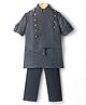 Little Bull Full Sleeves Solid Kurta Pyjama Set With Button Detailed Asymmetrical Jacket - Carbon