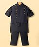 Little Bull Full Sleeves Solid Kurta Pyjama Set With Button Detailed Asymmetrical Jacket - Black