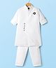 Little Bull Full Sleeves Beetle Brooch Detailed Asymmetrical Kurta Pyjama Set - White