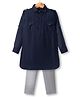 Little Bull Full Sleeves Solid Pathani Kurta Pyjama Set - Navy Blue