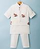 Little Bull Full Sleeves Solid Kurta Pyjama Set With Zebra Embroidered Jacket - White & Maroon