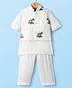 Little Bull Full Sleeves Solid Kurta Pyjama Set With Zebra Embroidered Jacket - White & Green