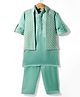 Little Bull Full Sleeves Solid Kurta Pyjama set With Stone Embellished & Ethnic Embroidered Jacket - Green