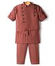 Little Bull Full Sleeves Textured Kurta Pyjama Set With Button Detailed Asymmetrical Jacket - Rust