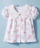 Babyhug Cotton Knit Half Sleeves Top with Floral Print & Schiffli Detailing - White