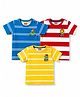 Babyhug 100% Cotton Knit Half Sleeves Animal Printed Striped T-Shirts Pack of 3 - Blue Yellow & Red