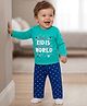 Doodle Poodle 100% Cotton  Knit Full Sleeves Text & Star Printed T-Shirt & Pyjama Night Suit - Blue