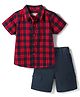 Babyhug Cotton Woven Half Sleeves Checkered Shirt & Shorts Set - Red & Navy Blue