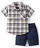 Babyhug Cotton Knit Half Sleeves Checkered Shirt & Shorts Set - Navy Blue