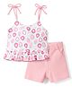 WOW Clothes Woven Knit Sleeveless Top & Shorts Set With Strawberry Print - Pink