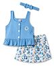 WOW Clothes Knitted Sleeveless Top & Floral Printed Shorts Set With Headband - Light Blue