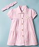 WOW Clothes 100% Cotton Woven Half Sleeves Checked Frock With Headband - Pink