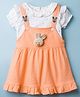 WOW Clothes Woven Frock & Half Sleeves Inner Tee With Rainbow Print & Animal Applique - Peach