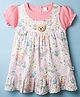 WOW Clothes Woven Frock & Half Sleeves Inner Tee With Floral Print & Teddy Bear Applique - Pink