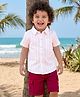 Babyhug Cotton Woven Half Sleeves Striped Shirt & Shorts Set - White & Maroon