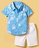 Babyhug Cotton Knit Half Sleeves Floral Printed Shirt & Shorts Set - Light Blue