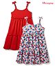 Honeyhap Premium 100% Cotton Knit with Bio Finish Sleeveless Frocks with Floral Print Pack of 2 - High Risk Red & Bright White