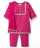 EARTHY TOUCH 100% Cotton Knit Full Sleeves Floral Foil Printed Kurta & Salwar Set With Dupatta - Dark Pink
